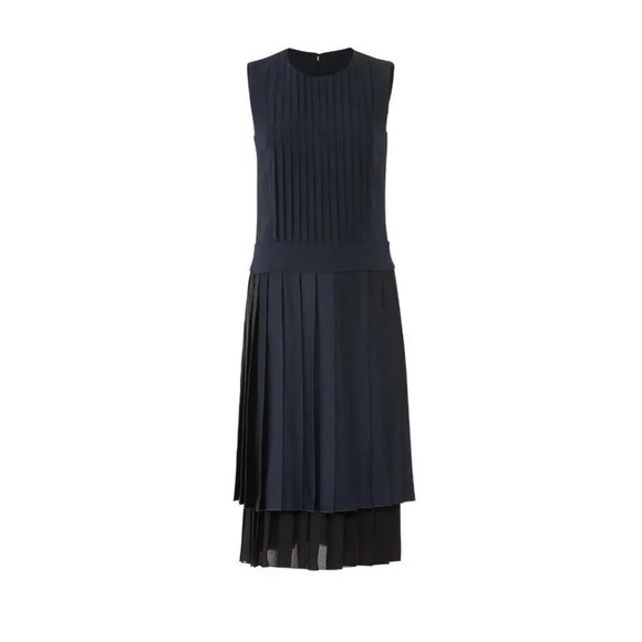 Victor Alfaro Navy Pleated Combo Midi Dress $2195 - Picture 13 of 15
